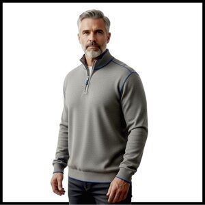 Men’s Reversible Quarter-Zip Sweater. Blue, Gray—->Gray, Blue. XL